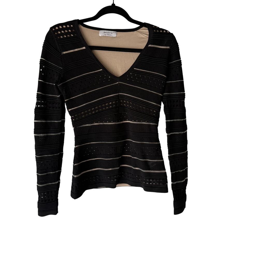 Bailey 44 Sweater Y2k Small Black Beige Striped‎ Textured Knit Going Out Top